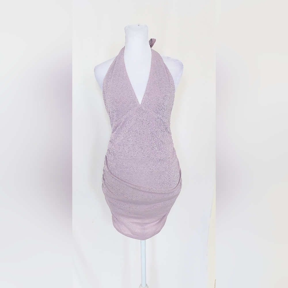 Super Down Julana Deep V Halter Dress Size Small Metallic Purple